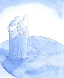 Da Vor Frue hilste på Elizabeth ved visitationen, priste de Gud for hans kærlighed. Vor Frue havde hele verden i tankerne, som hendes søn ønskede at hjælpe, 2002 (w/c på papir)