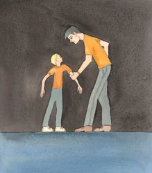 Når en mand kun lever for at tilfredsstille sine egne lyster og endda behandler et barn grusomt, har han brug for et nådens mirakel, hvis han skal forandres og en dag være klar til Himlen, ikke Helvede - til at leve blandt helgener og engle, 2005 (akvarel 