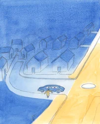Når folk spørger vejen, er det venligt at fortælle sandheden; for eksempel for at forklare, om de er i en blind vej, 2003 (w/c på papir)