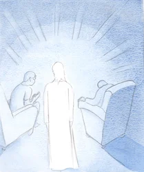 Når to eller tre er samlet for at bede i Jesu navn, er han der imellem dem, 2000 (w/c på papir)