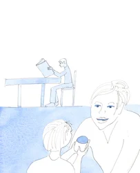 Når vi overrækker vores offergaver til Vor Frue, så hun kan perfektionere dem, før vi nærmer os Herren, er vi som et barn, der tjekker en gave hos sin mor, før hun nærmer sig en elsket far med en fødselsdagsgave, 2005 (akvarel på papir).