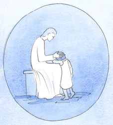 Når vi omvender os fra vores synder, ser Jesus Kristus på os med ømhed, ligesom når en mor omfavner sit barn, 2001 (w/c på papir)