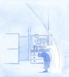 Når jeg bøjer mig for den hellige treenighed, gør min hellige engel det samme, ligesom han gentager ethvert ærbødigt tegn på korset, 2002 (w/c på papir)