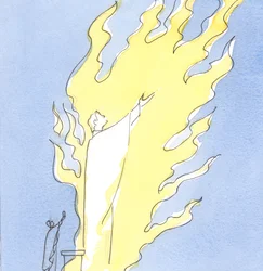 Hver gang det hellige offer ofres fra vores alter, lovpriser Kristus, der er til stede i nadverform, Faderen i Helligåndens brændende kærlighed, 2003 (w/c på papir)
