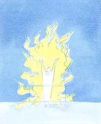 Hver gang det hellige offer ofres fra vores alter, lovpriser Kristus, der er til stede i nadverform, Faderen i Helligåndens brændende kærlighed, 2003 (w/c på papir)