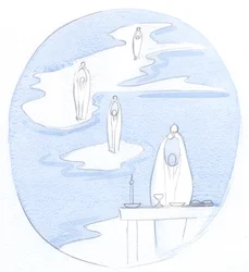 Overalt hvor en katolsk præst ofrer messens hellige offer, er der Jesus Kristus, tilstede med sit folk, 2000 (w/c på papir)