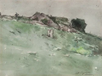 Grey Rock (akvarel på papir monteret på pap)