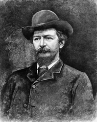 Algernon Charles Swinburne, indgraveret fra et fotografi (gravering) (bw foto)