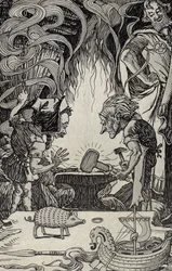 The Third Gift an Enormous Hammer, illustration fra Myths from Many Lands, udgivet 1912
