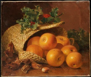 Stilleben med æbler, hasselnødder og kristtorn, 1898