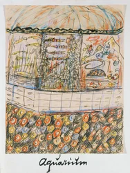 Aquarium (blæk og kridt på papir)