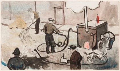 London: East End street works, ca. 1935 (blæk og akvarel på papir)