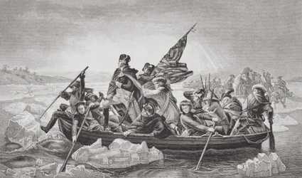 Washington krydser Delaware nær Trenton, New Jersey, julen 1776, fra «Illustrations of English and Scottish History», bind II