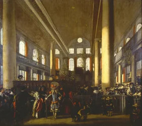 Interiør af den portugisiske synagoge i Amsterdam - Interiør af den portugisiske synagoge i Amsterdam, af Witte, Emanuel, af (1616/17-1692). Olie på lærred, ca. 1680. Israel Museum, Jerusalem