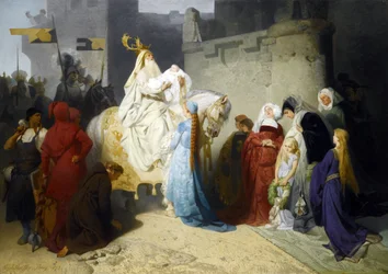 Merlin presentant le futur roi Arthur - Merlin præsenterer den fremtidige kong Arthur par Emil Johann Lauffer (1837-1909)