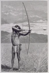 En Veddah af Ceylon, der skyder med buen, fra 