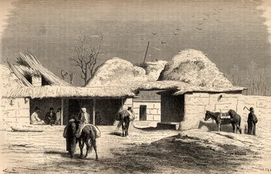 En karavanserai i Tashkent, Usbekistan, illustration fra 