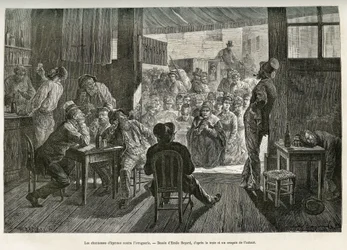 Mother Careys fuldskabssalmesangere samledes ved indgangen til en whiskybar i Ohio for at bekæmpe alkoholismens opblomstring. Emile Bayards tegning til illustration af historien La conquete blanche, af William Hepworth Dixon, i 1875, udgivet i "Le tour du 