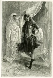Portræt af Ziba Khanoum, persisk prinsesse. Gravering af E.Bayard, efter et fotografi, for at illustrere historien "" Persia, Chaldee og Susiane"" i 1881-1882, af Jane Dieulafoy (nee Magre)