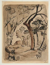 Landskab med træer, ca. 1890-95 (pen  blæk på papir)