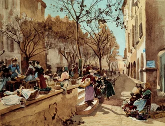 A Day of Walking in Provence i det 19. århundrede Maleri af Emile Charles Dameron (1848-1908) Sent i det 19. århundrede Paris, dekorativ kunst