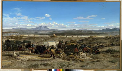 Slå lejr ved middagstid. Maleri af Emile Loubon (1809-1863). Olie på lærred. Musee Granet, Aix en provence
