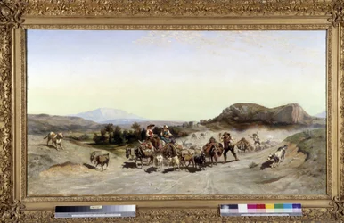 Sainte Victoire-bjerget og transhumance Maleri af Emile Loubon (1809-1863) 1847 Mål 71x132 cm.