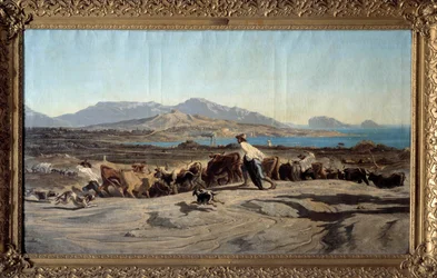Udsigt over Marseille taget fra Aygalades, en dagstur I forgrunden af unge hyrder med flokken. Maleri af Emile Loubon (1809-1863) 1853 Dim. 1,40 x 2,60 m Marseille. Museum for Skønne Kunster