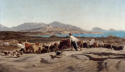 Udsigt over Marseille, tager Aygalades på en dagstur - Maleri af Emile Loubon (1809-1863)