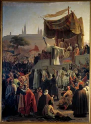 Sankt Bernhard af Clairvaux prædiker det andet korstog i nærværelse af kong Ludvig 7., dronning Eleonore af Aquitanien og abbed Suger i Vézelay i Bourgogne den 31. marts 1146.