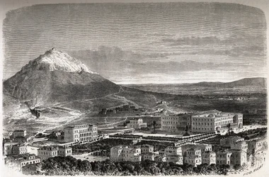 Udsigt over Athen, Grækenland, tegning af Therond, for at illustrere historien om M.A.Proust, en vinter i Athene