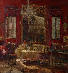 Rødt værelse, ca. 1922.