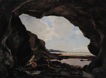 Cave of the Ris under den jernholdige klippe, Douarnenez, august 1876 (olie på lærred)