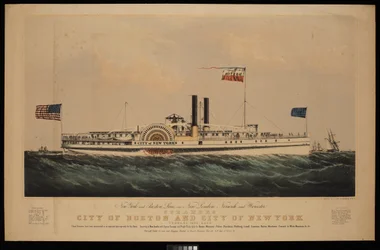 New York and Boston Line, via New London, Norwich og Worcester-dampskibene City of Boston og City of New York...