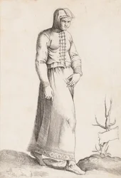 Kostumeplade: Kvinde med hættetøj, ca. 1557-58.