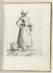 Behold Galla eller Flandren. (titel på objekt) Tjenestebode uit Vlaanderen, klædt i henhold til mode fra ca. 1550 The Attitudes of different Nations of Our Age (serietitel)