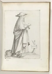 Spansk m(ulier) (titel på objekt) Vrouw naar højre, i spansk tøj. ca. 1550 The Attitudes of different Nations of Our Age (serietitel)