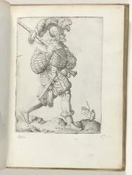 Tysk soldat (titel på objekt) tysk soldaat, klædt i henhold til mode fra ca. 1550 The Attitudes of different Nations of Our Age (serietitel)