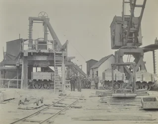 Blackwall tunnel: skakt og håndværkere under konstruktionen af tunnelen, 1893