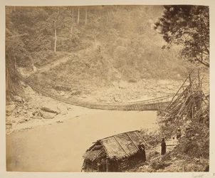 Cane hængebro over Teesta, på vej ind i Bhootan.  Udsigt over Darjeeling. 1870