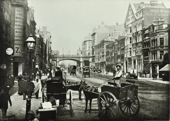 Holborn Viaduct, Farringdon Street, ser mod nord, City of London, 1890