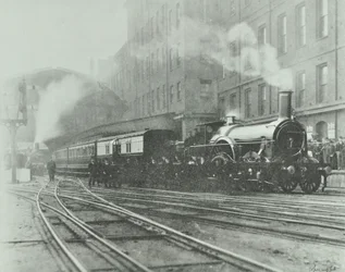 Sidste bredsporede tog, der forlader Paddington Station, 1892