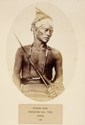 Rengma Naga, Marauding Hill Tribe, Assam, fra The People of India, af J. Forbes Watson, udgivet 1868 (albummet tryk)
