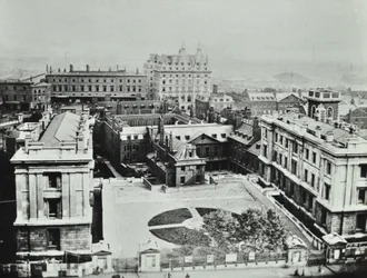 St Thomas Hospital: forhøjet udsigt over det ydre, 1862