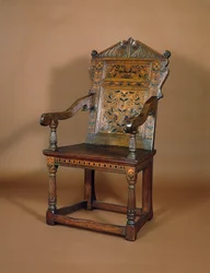 En Charles I lænestol, midten af 1600-tallet (eg med marquetry indlæg)