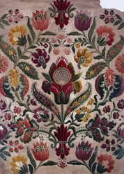 En fuldfarvet tegneserie af gobelin, silke eller tapet, ca. 1830-40