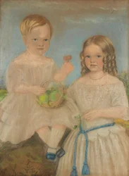 Et gruppeportræt af bror og søster (pastel)