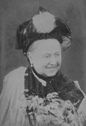 Et jubilæumsportræt af dronning Victoria (1819-1901) grinende, 21. juni 1887 (sepiafoto)