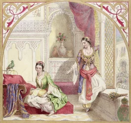 Et maurisk interiør med to kvinder, ca. 1840