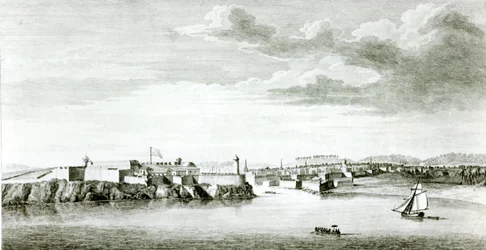 Et udsigt til Moro-slottet og byen Havana fra havet, indgraveret af Pierre Charles Canot efter en tegning af en officer fra den britiske flåde, 1818